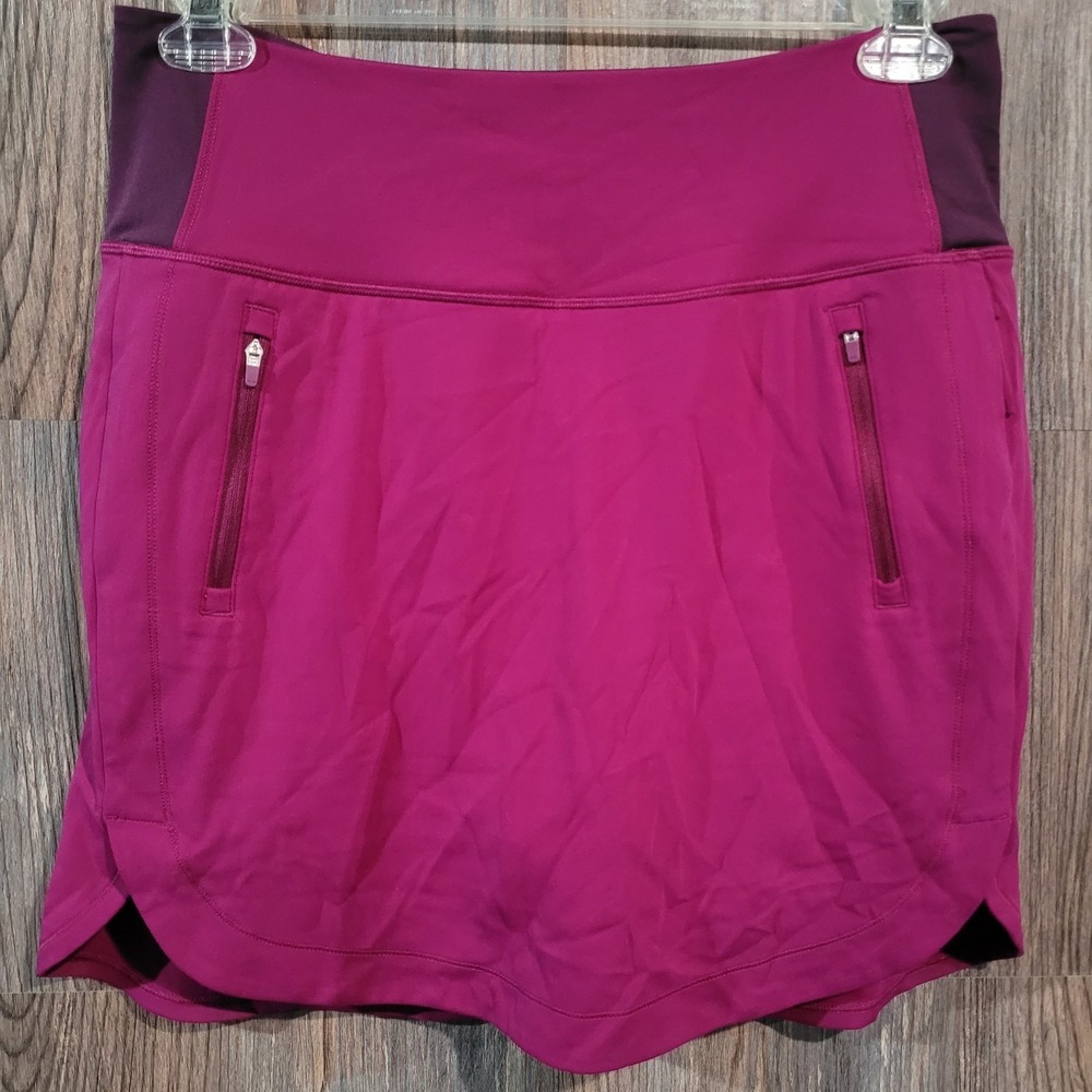 Athleta Fairway Golf Skort 18" Size M Magenta/Purple Zip Pockets Stretch Tennis